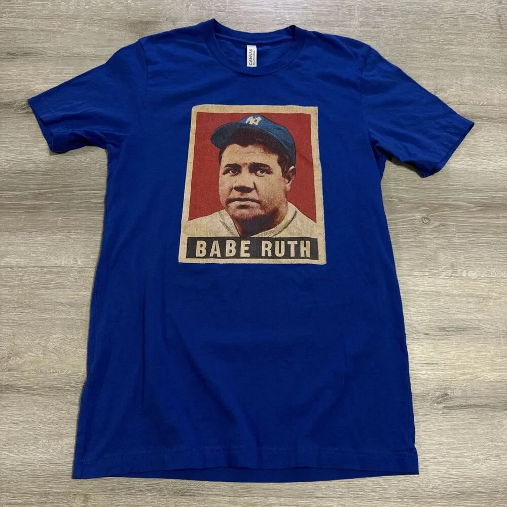 Babe Ruth Shirt New York Yankees Baseball Men’s Blue Top Medium 100% Cotton